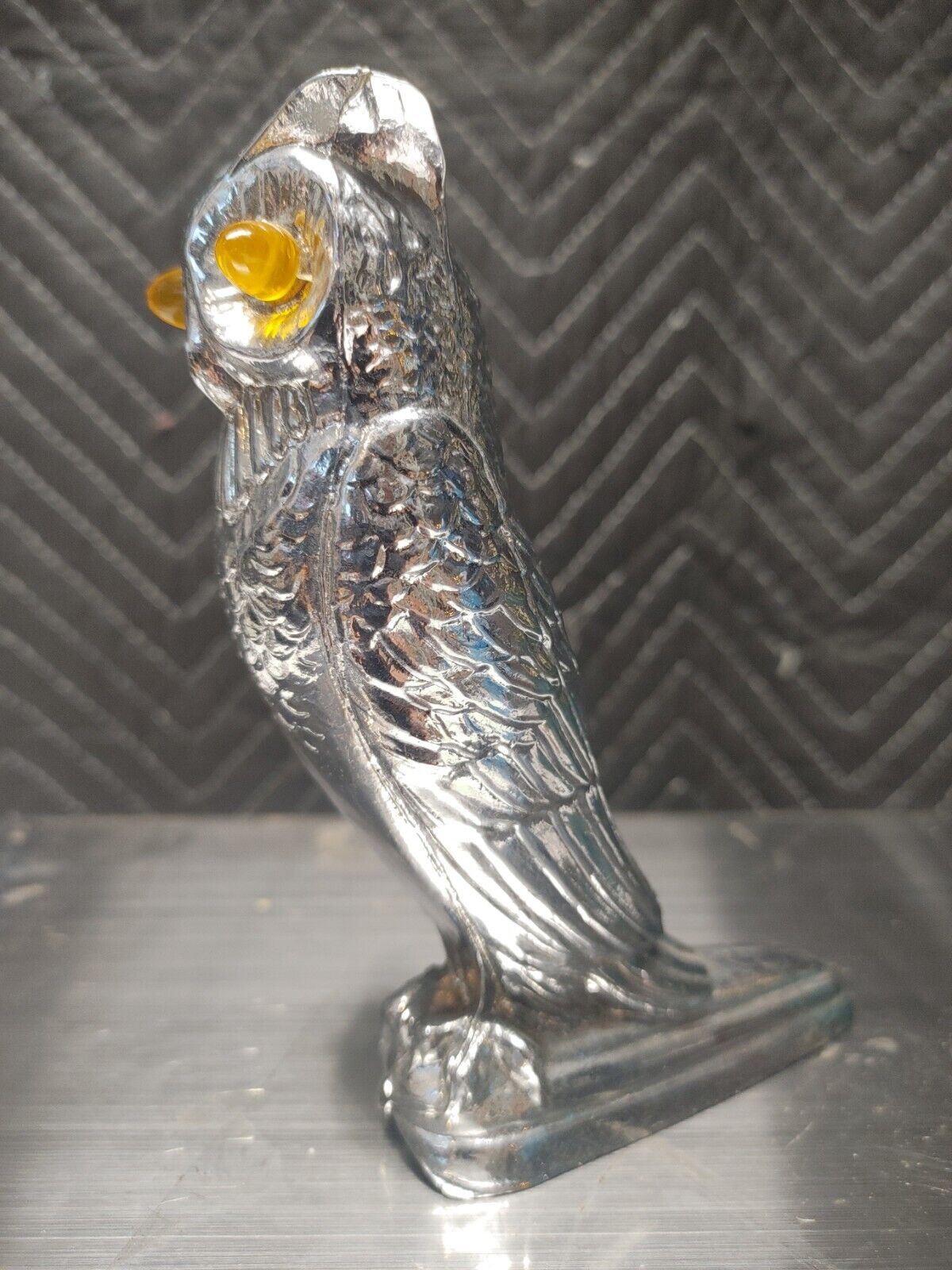 VINTAGE OWL HOOD ORNAMENT Illuminated Lighted AMBER EYES GLOW *READ*