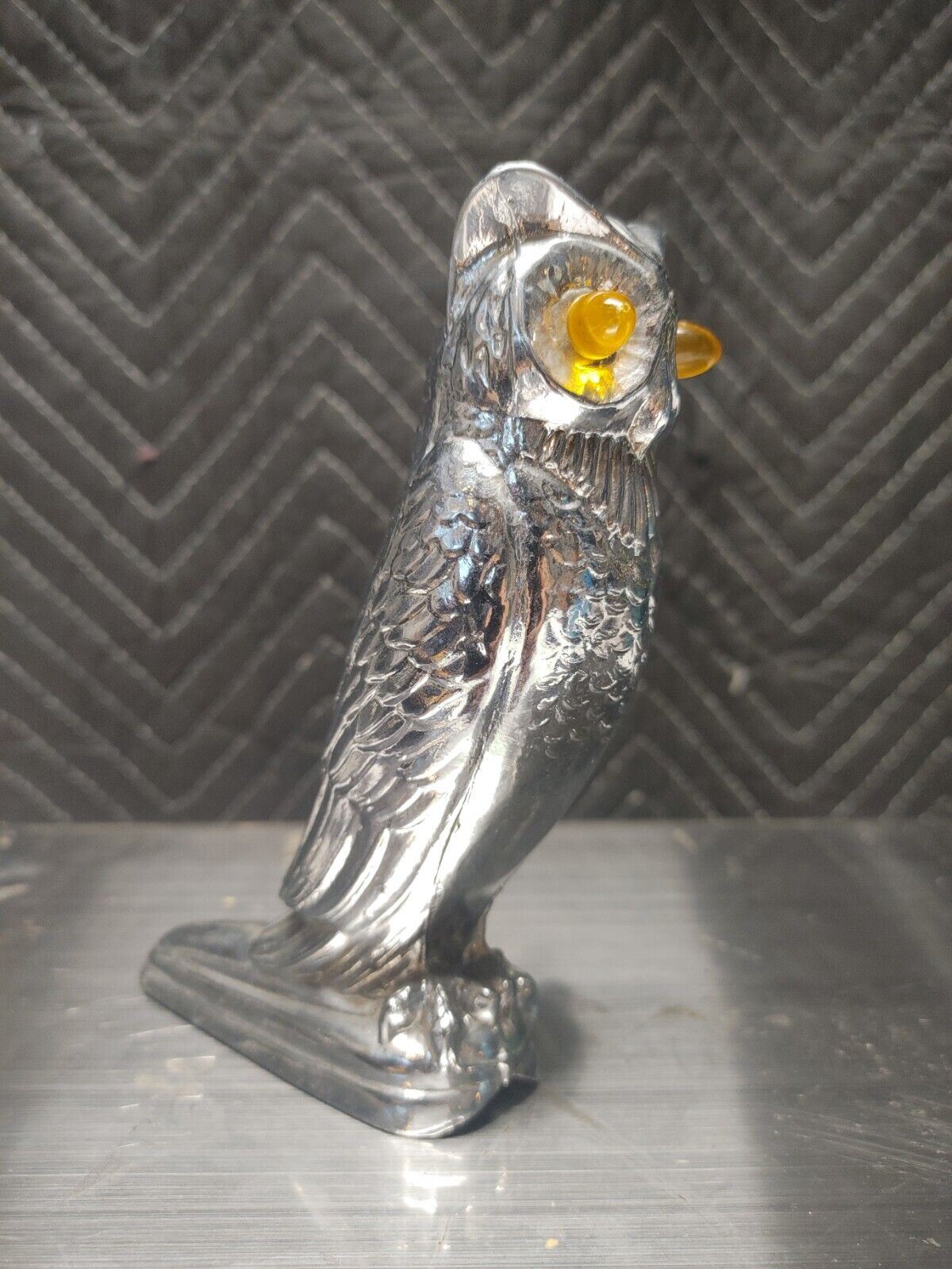 VINTAGE OWL HOOD ORNAMENT Illuminated Lighted AMBER EYES GLOW *READ*