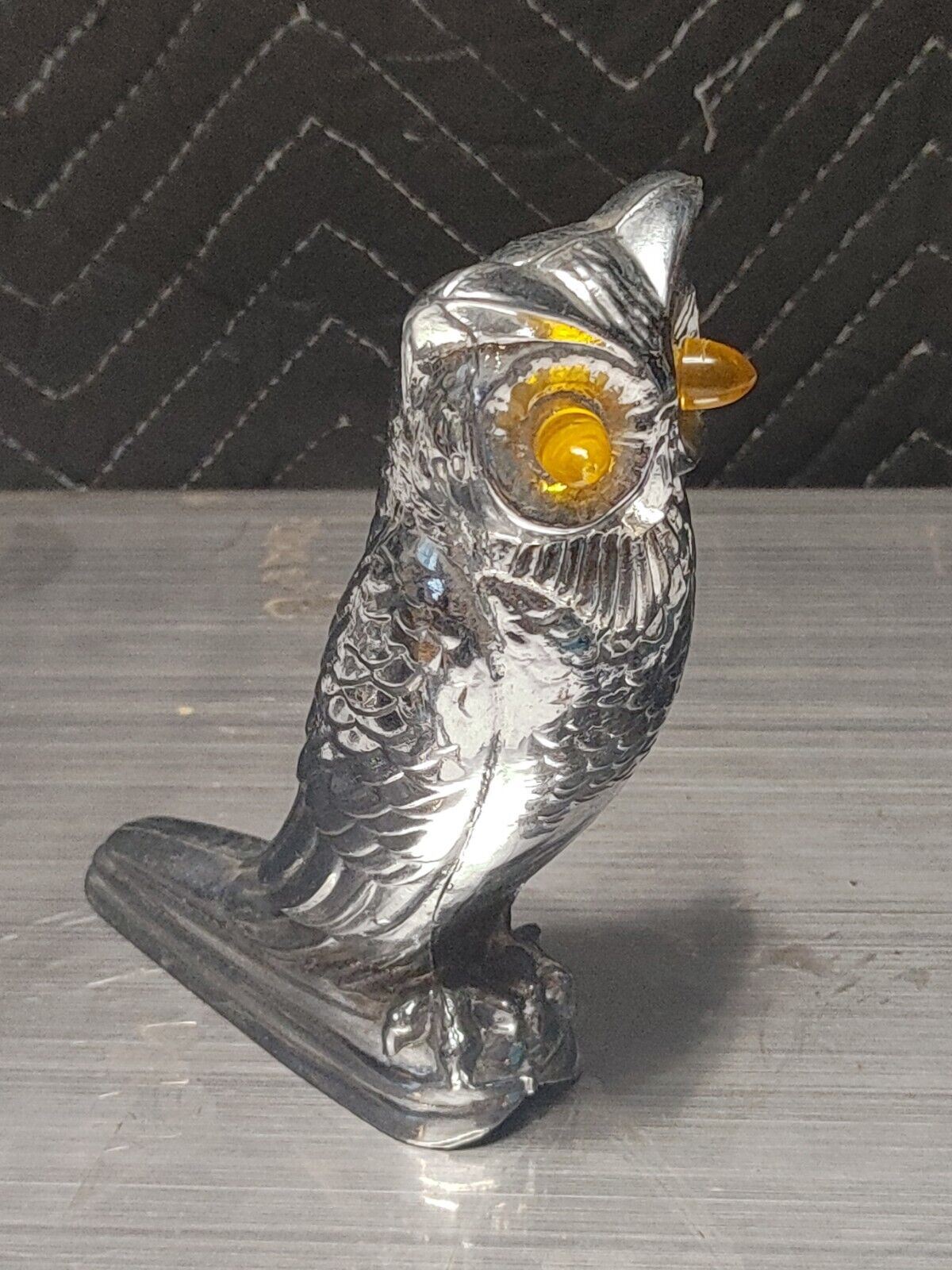 VINTAGE OWL HOOD ORNAMENT Illuminated Lighted AMBER EYES GLOW *READ*