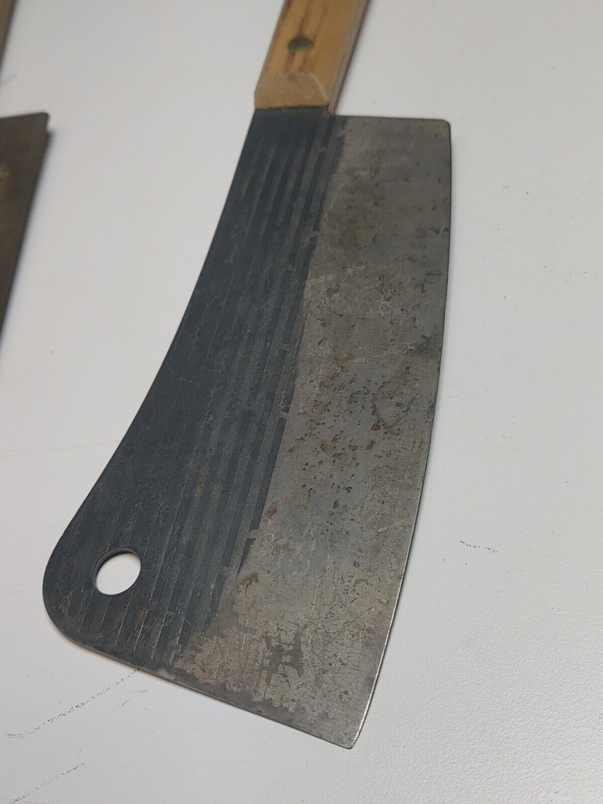 Vintage FORGECRAFT Hi Carbon Steel Full Tang Wood Handled Cleaver Chef Knife Lot