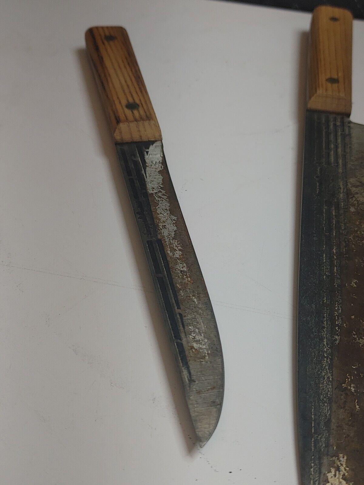 Vintage FORGECRAFT Hi Carbon Steel Full Tang Wood Handled Cleaver Chef Knife Lot