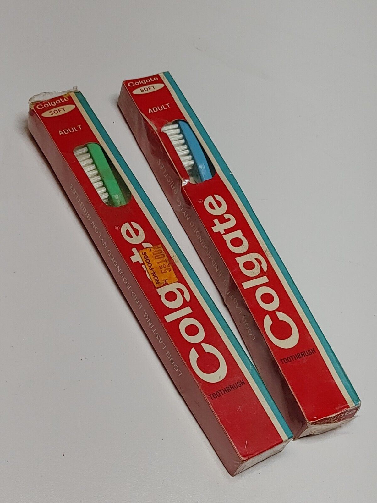 Lot of 2 Vintage Colgate Toothbrush Adult Soft NOS - 1 Green & 1 Blue