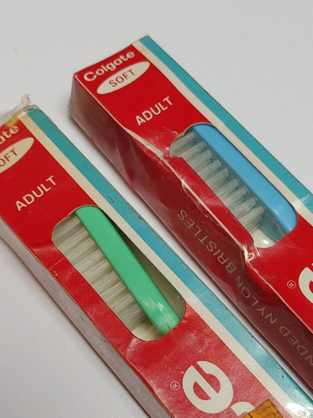 Lot of 2 Vintage Colgate Toothbrush Adult Soft NOS - 1 Green & 1 Blue