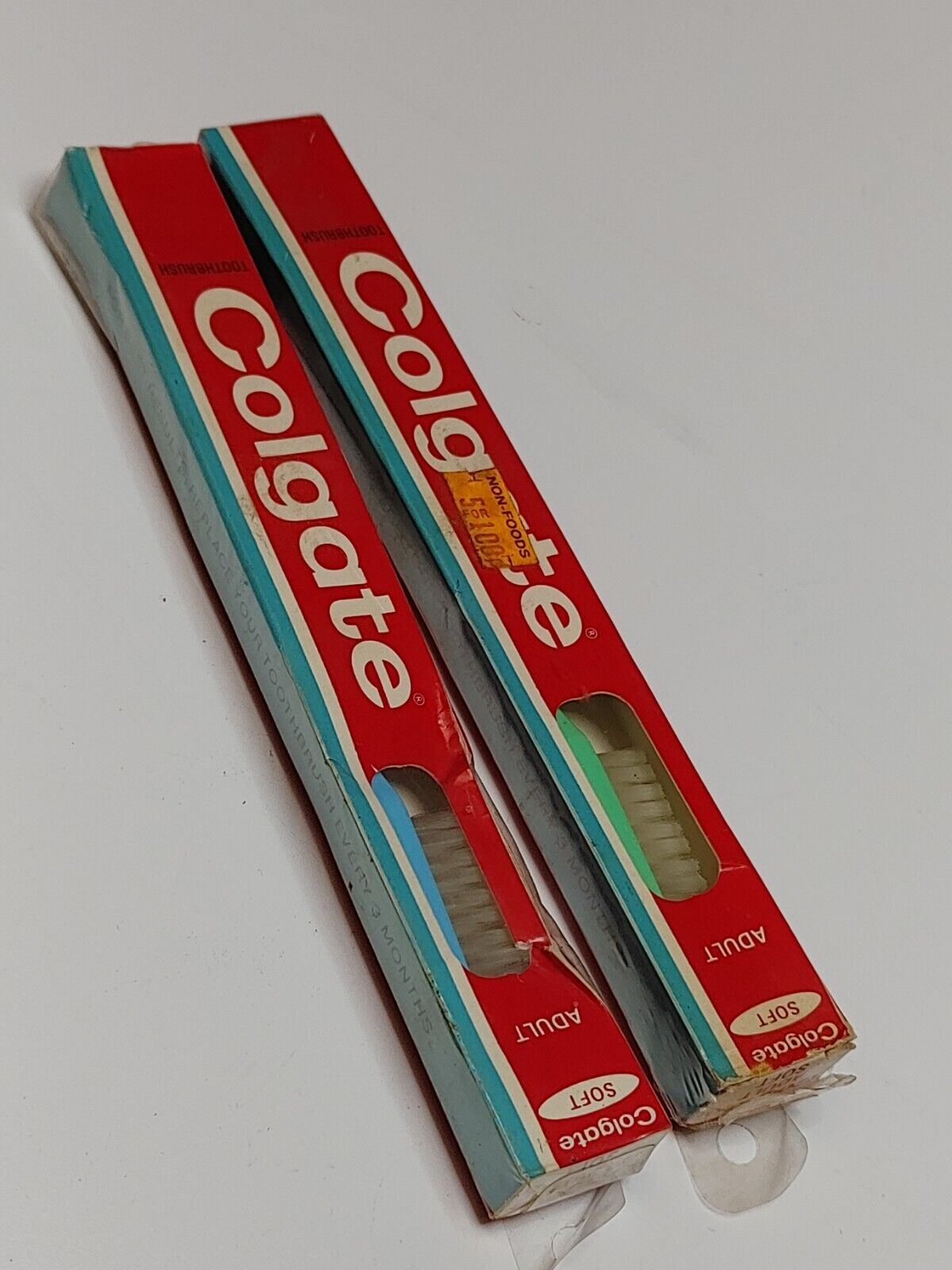 Lot of 2 Vintage Colgate Toothbrush Adult Soft NOS - 1 Green & 1 Blue