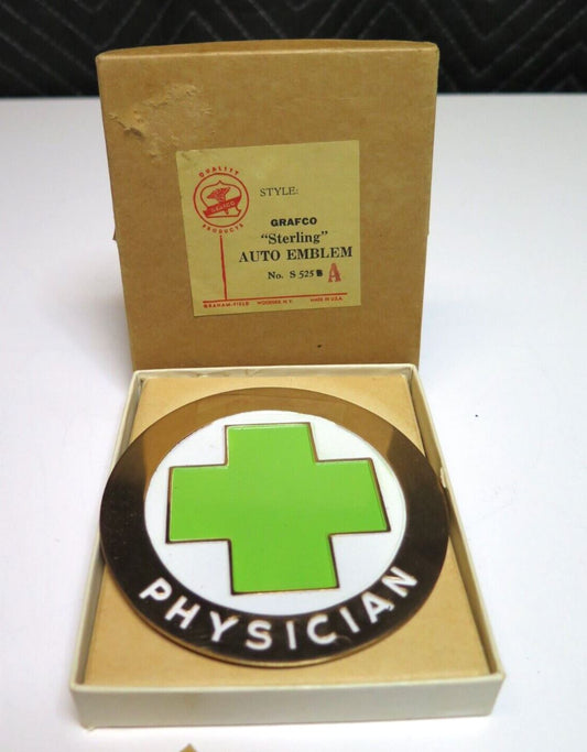 NOS VTG Grafco Physician Auto Emblem in original box w/ mounting hardware