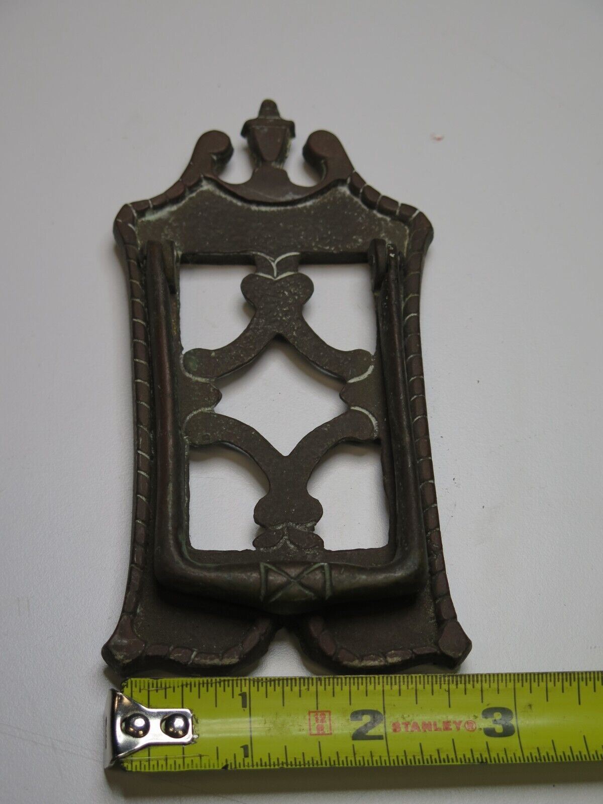 Vintage Architectural Salvage Brass Rectangular Door Knocker - Peep Hole