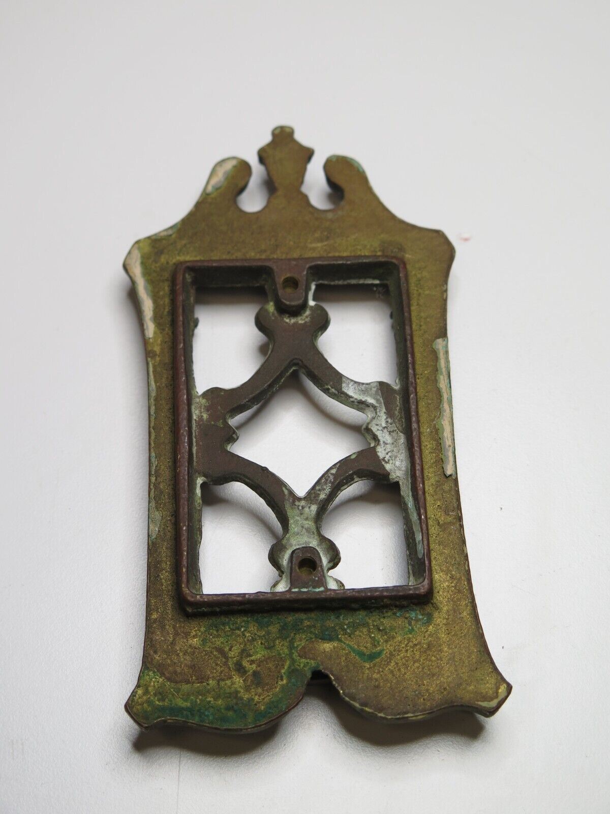 Vintage Architectural Salvage Brass Rectangular Door Knocker - Peep Hole