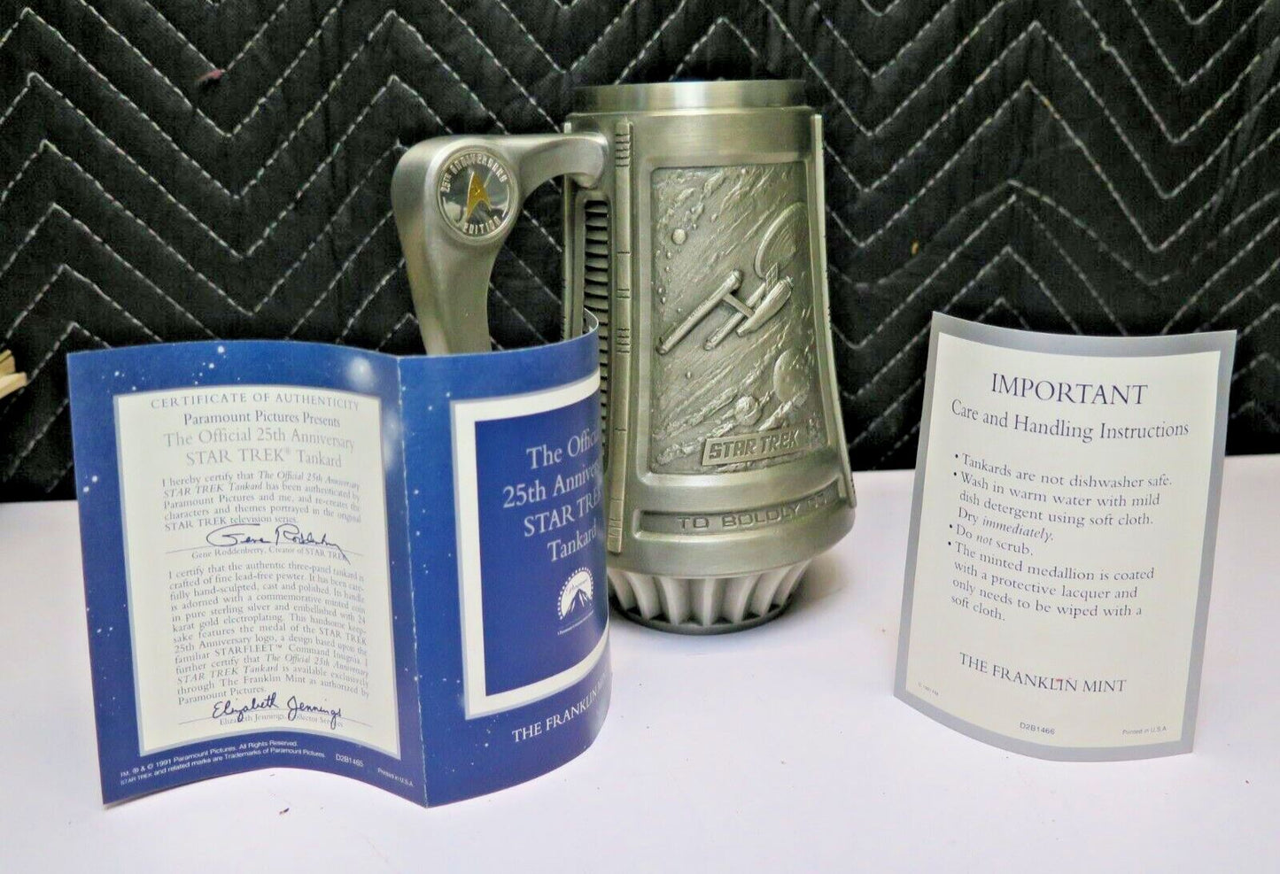 Star Trek 25th Anniversary Pewter Tankard Mug Stein Franklin Mint 1991 w/ COA