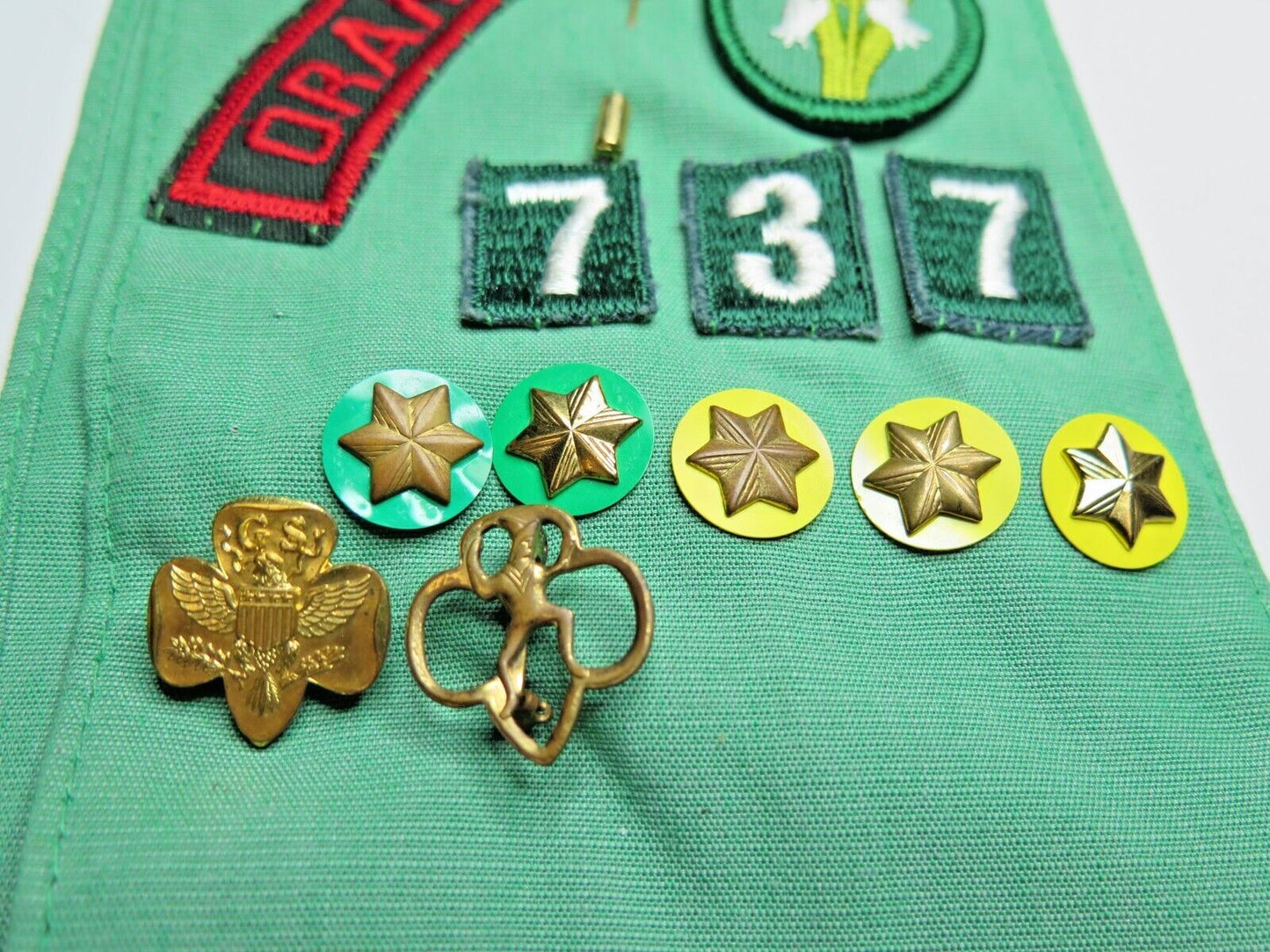 VINTAGE Sash w/ Brownie & Girl Scout Badges Pins LOT - Orange County California