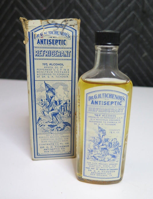 Vintage Dr. Tichenors Antiseptic Refrigerant Medicine Bottle w/ original box