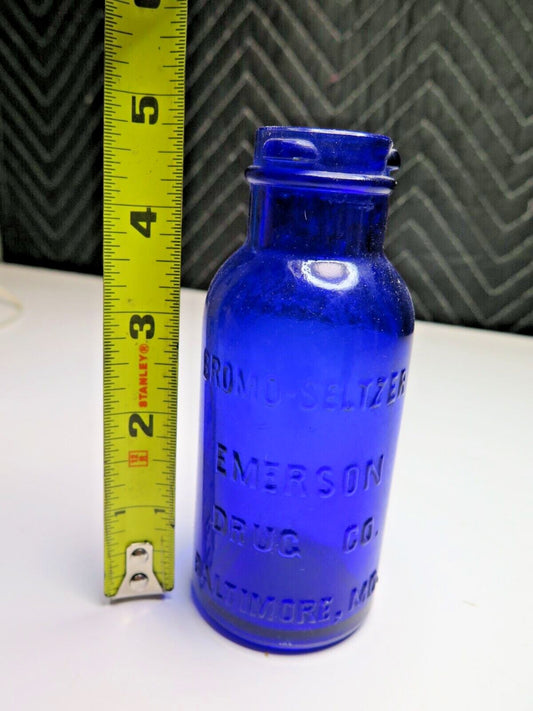 Cobalt BROMO SELTZER Emerson Bottle, Medium 5 inch, Blue Vintage Glass Medicinal