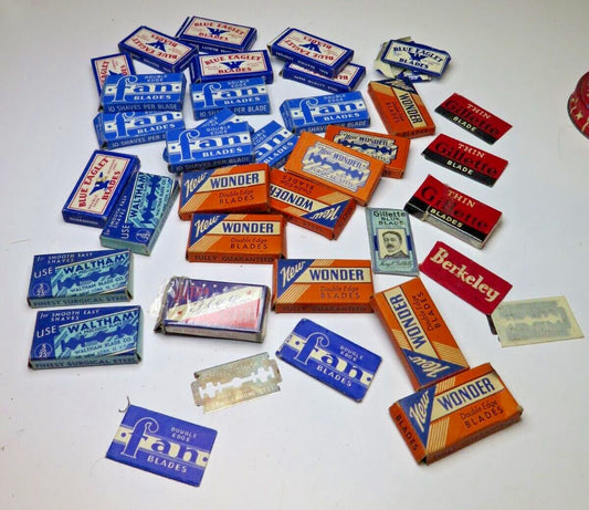 Vtg LOT 25+ boxes Double Edge RAZOR BLADES Gillette New Wonder Blue Eaglet Fan