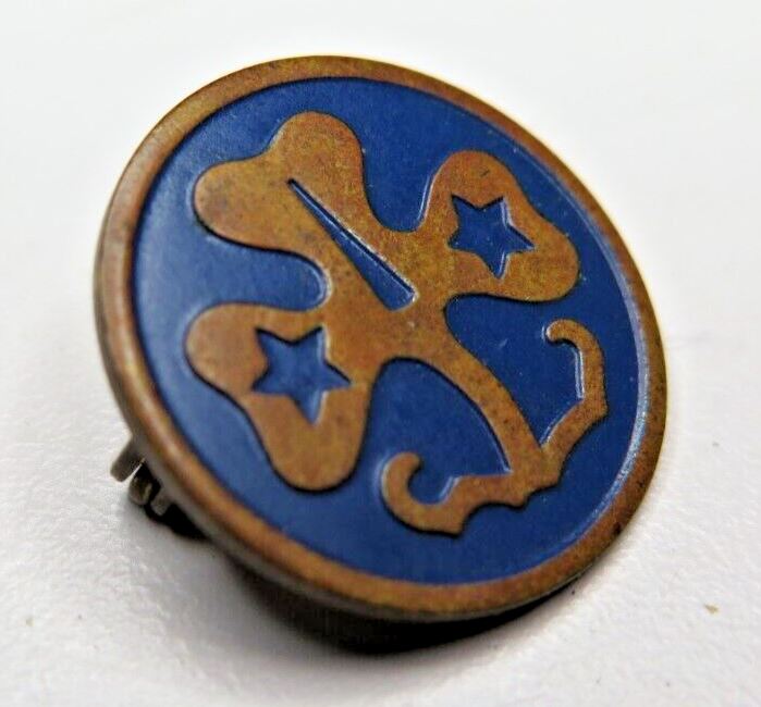 1950's Vintage Girl Scout Brownie Pin Blue Shamrock Clover Gold Tone