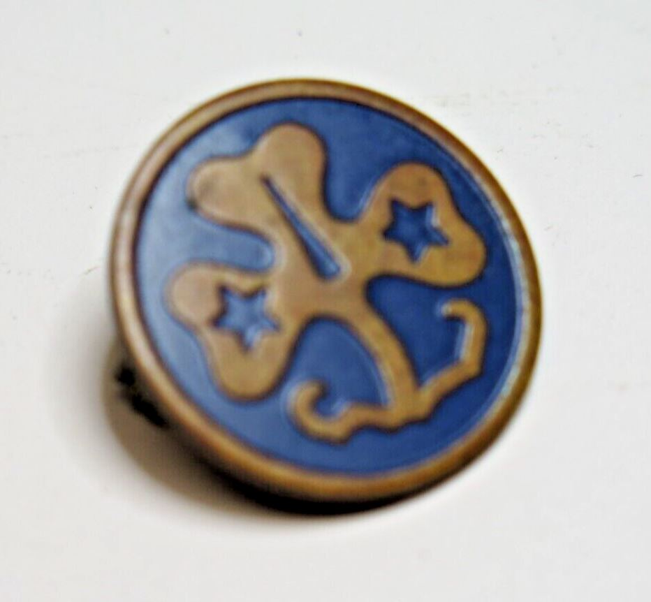 1950's Vintage Girl Scout Brownie Pin Blue Shamrock Clover Gold Tone