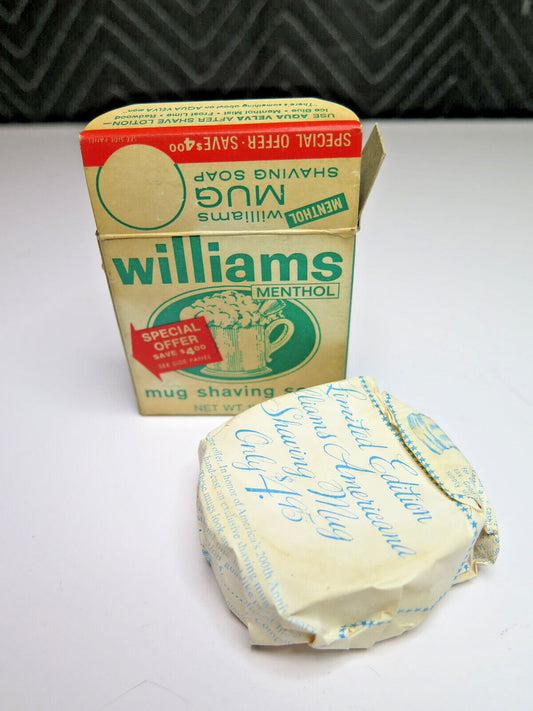 Vintage Williams Mug Shaving Soap Menthol 1 3/4 Oz NOS Old School Barber Groom