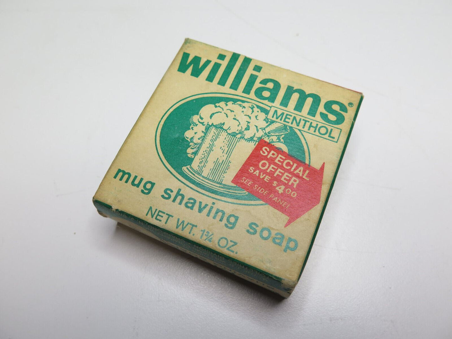 Vintage Williams Mug Shaving Soap Menthol 1 3/4 Oz NOS Old School Barber Groom