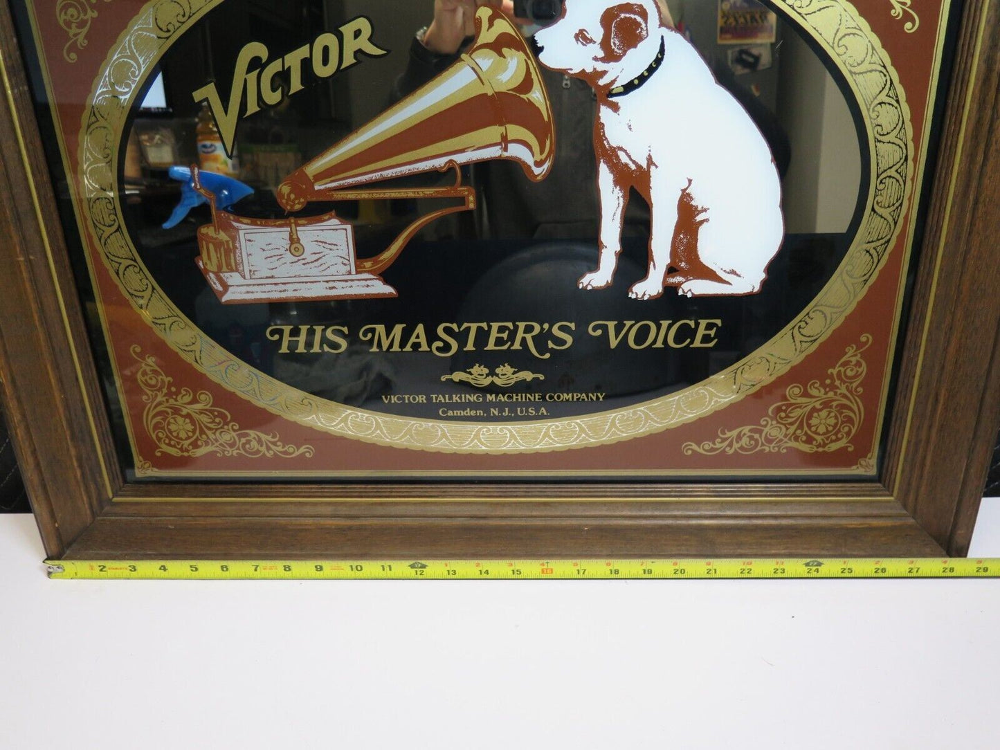 Vintage Framed Victor "His Master's Voice" Nipper Mirror - Sign