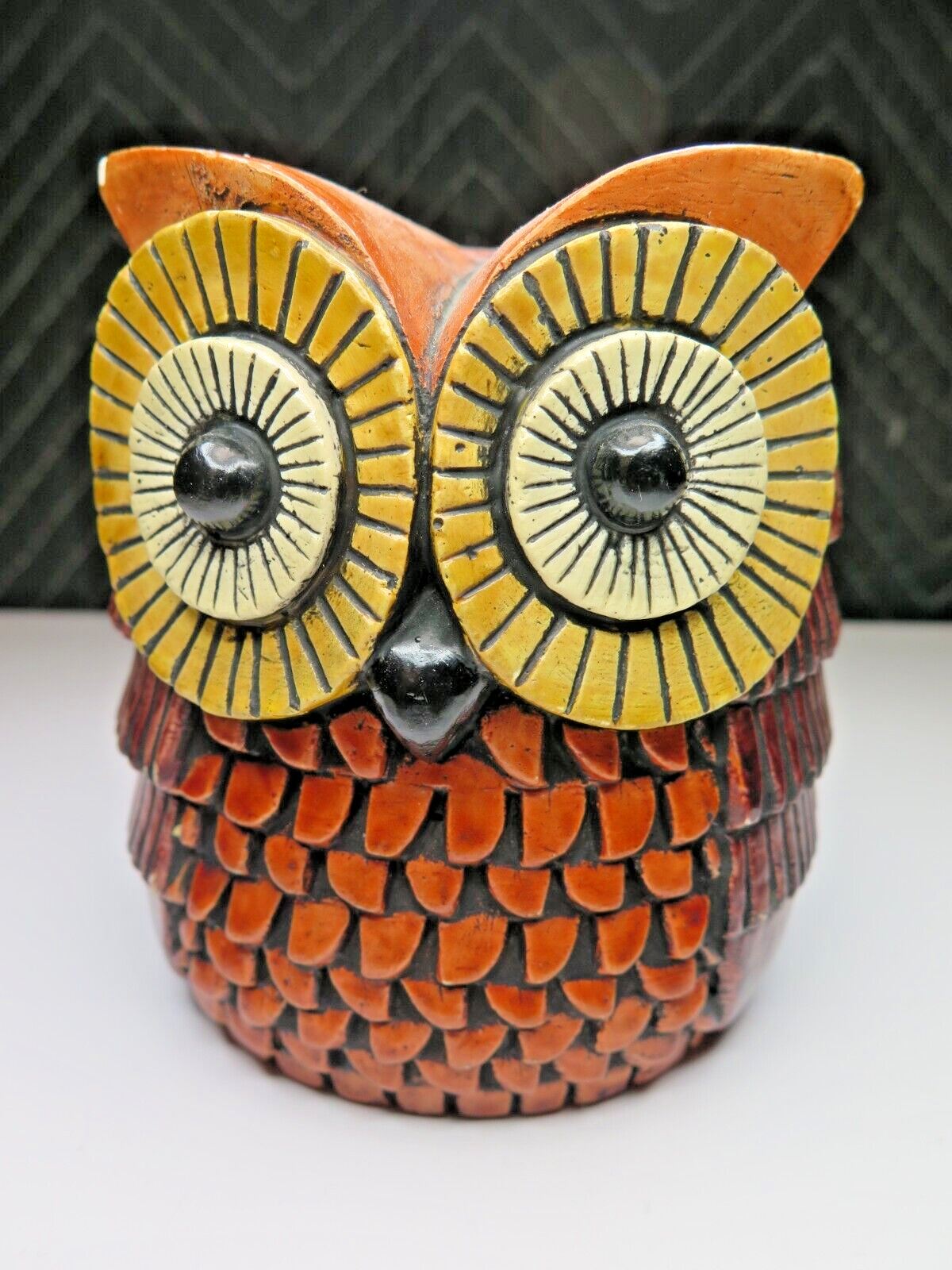 Sylvia Hood OWL Chalkware Statue Figurine 5” X 5” MCM Signed Mid Century