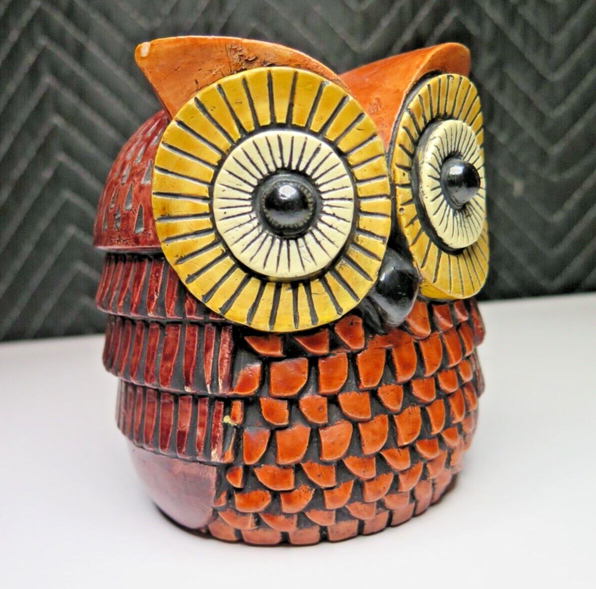 Sylvia Hood OWL Chalkware Statue Figurine 5” X 5” MCM Signed Mid Century