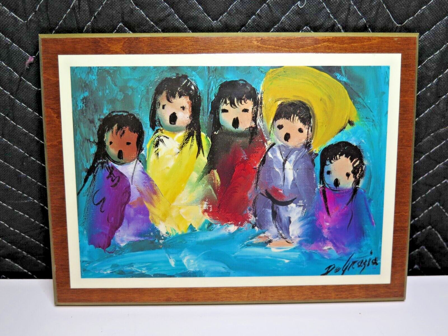 Vtg  DeGrazia "Caroling" Laminated Wood Wall Plaque Hanging 8.5x11