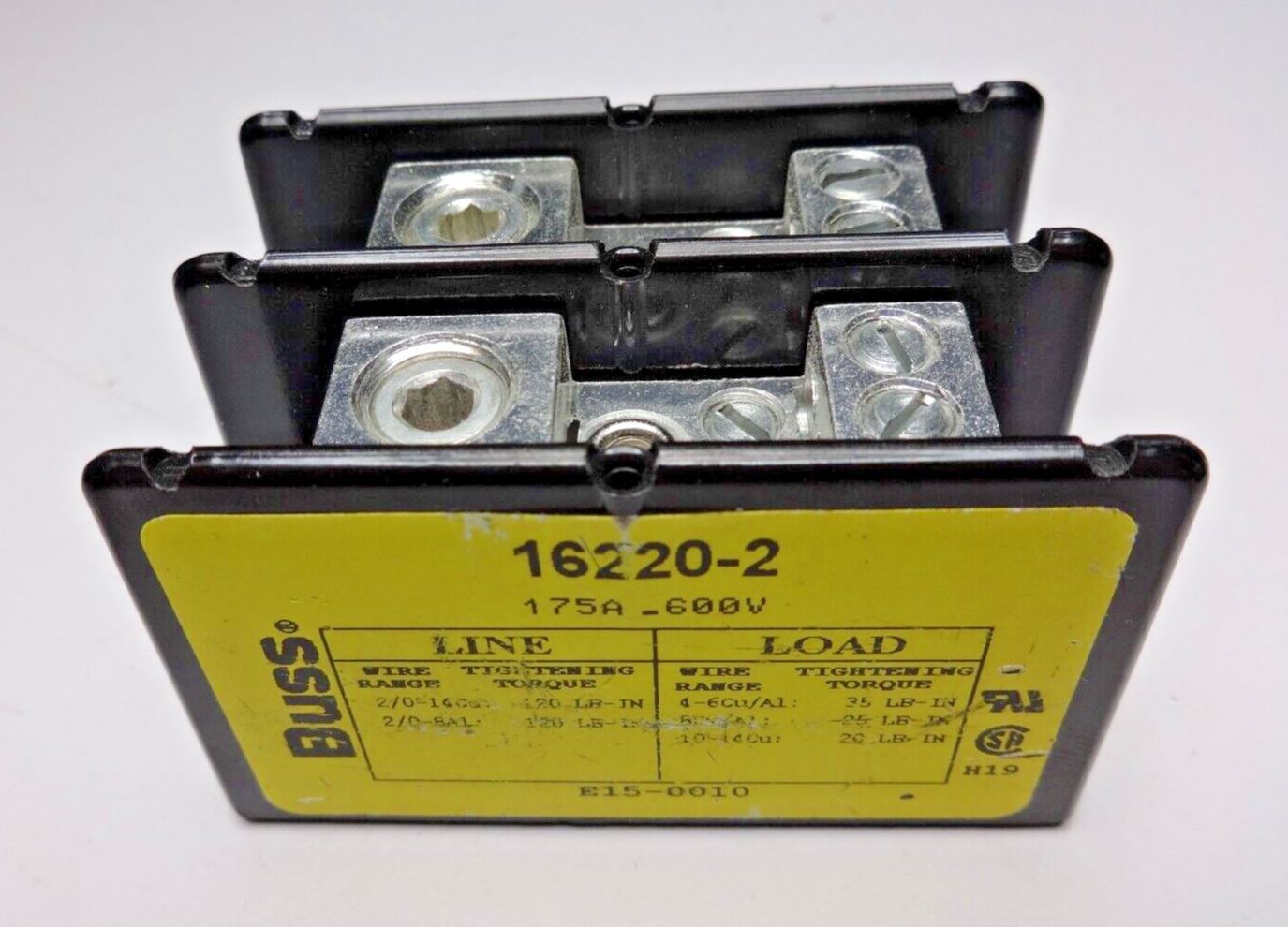 BUSS 16220-2, 175A, 600V, 2P (1)2/0 X (4) #4 Power Distribution Block - NEW