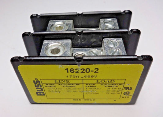 BUSS 16220-2, 175A, 600V, 2P (1)2/0 X (4) #4 Power Distribution Block - NEW