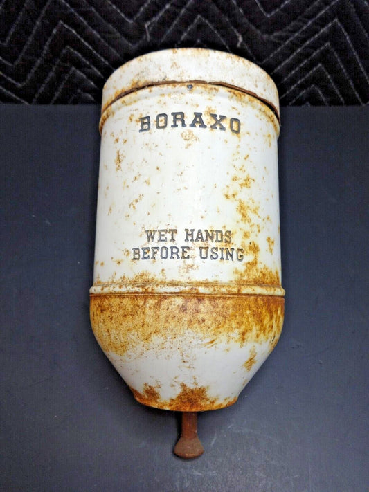 Vintage White Metal Boraxo Borax Gas Station Powdered Hand Soap Dispenser Works