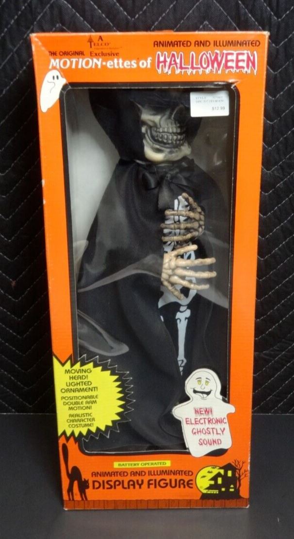 Vintage 1990 Telco Motion-ettes SKELETON  Halloween Lights Up & Sound Effects