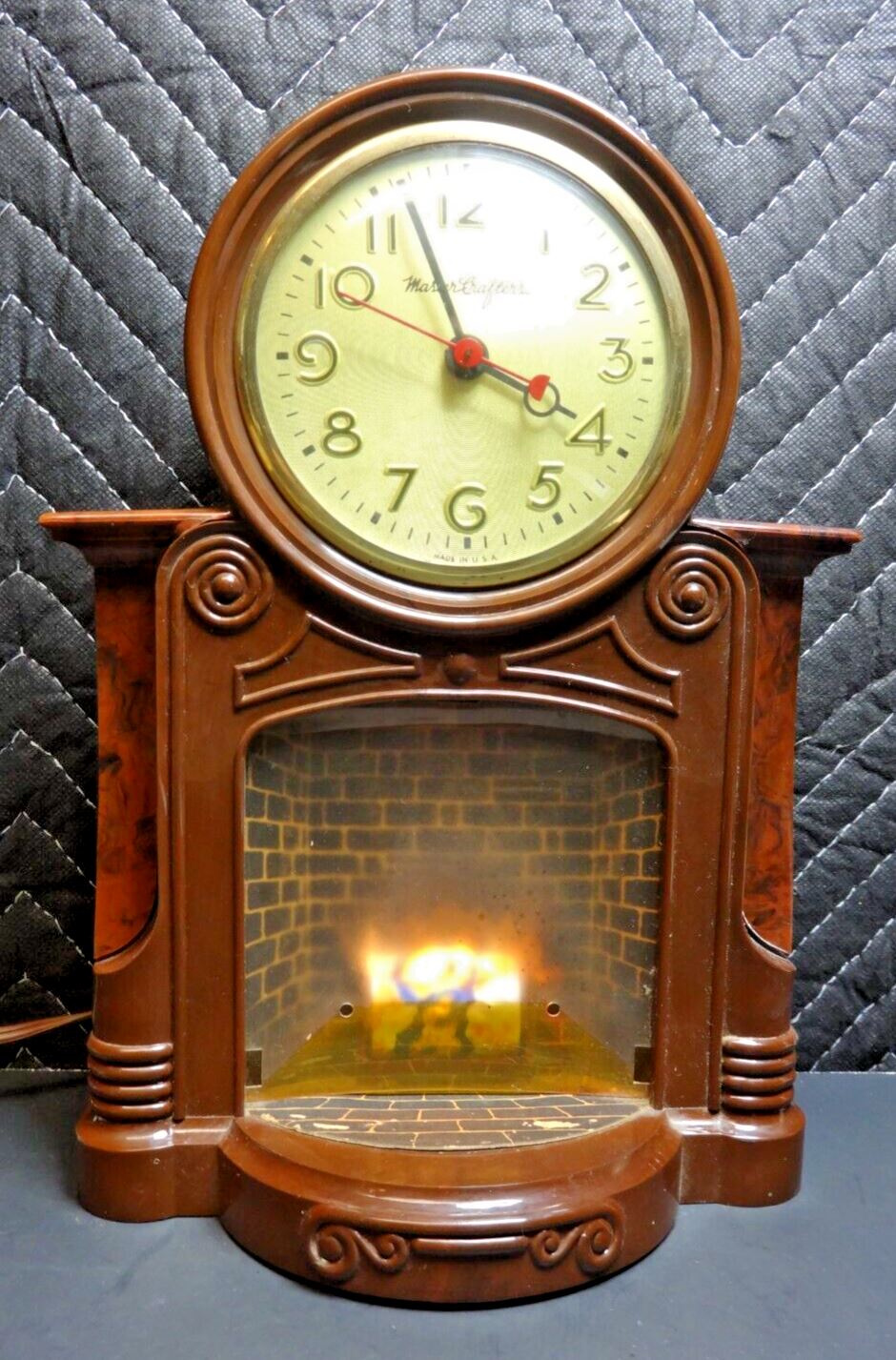 VTG MASTER CRAFTERS ANIMATED MOTION LIGHT FIREPLACE CLOCK 1950'S MODEL 272 U.S.A