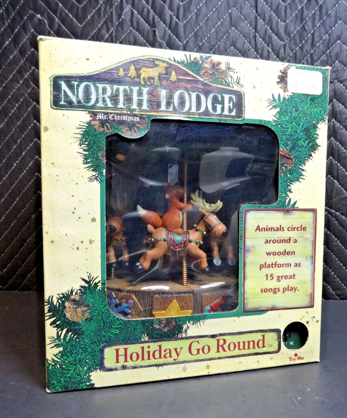 2001 Mr Christmas North Lodge "Holiday Go Round" W/ Animals on Reindeer 15 Song