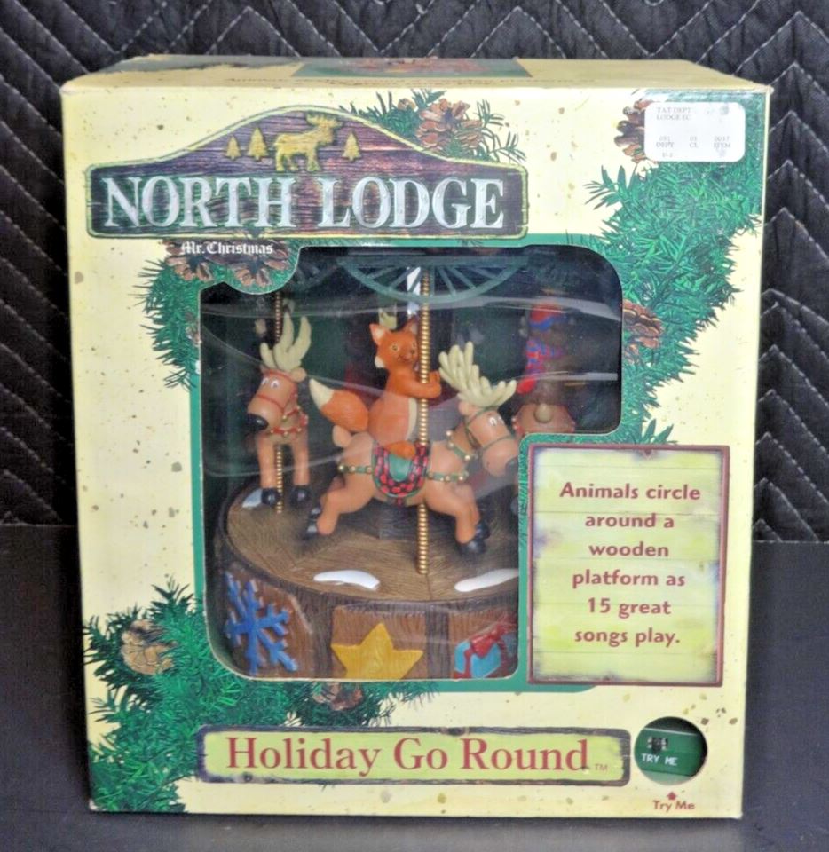 2001 Mr Christmas North Lodge "Holiday Go Round" W/ Animals on Reindeer 15 Song