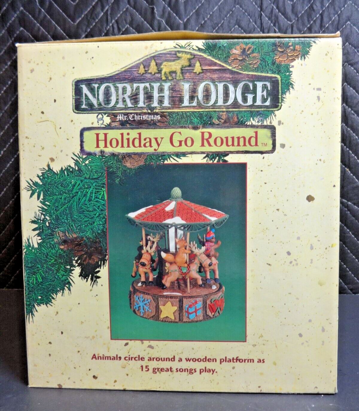 2001 Mr Christmas North Lodge "Holiday Go Round" W/ Animals on Reindeer 15 Song