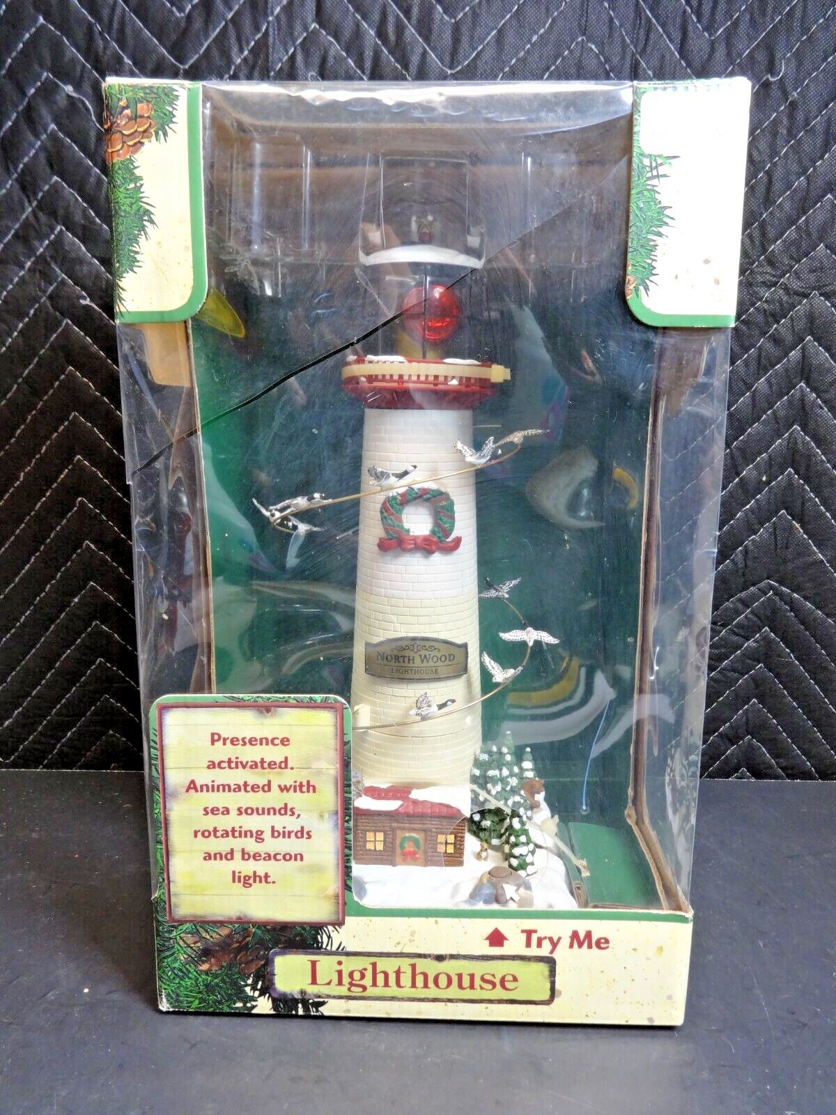 Vintage Mr Christmas Lighthouse North Wood Cabin Lodge Elk Lights Sound Motion