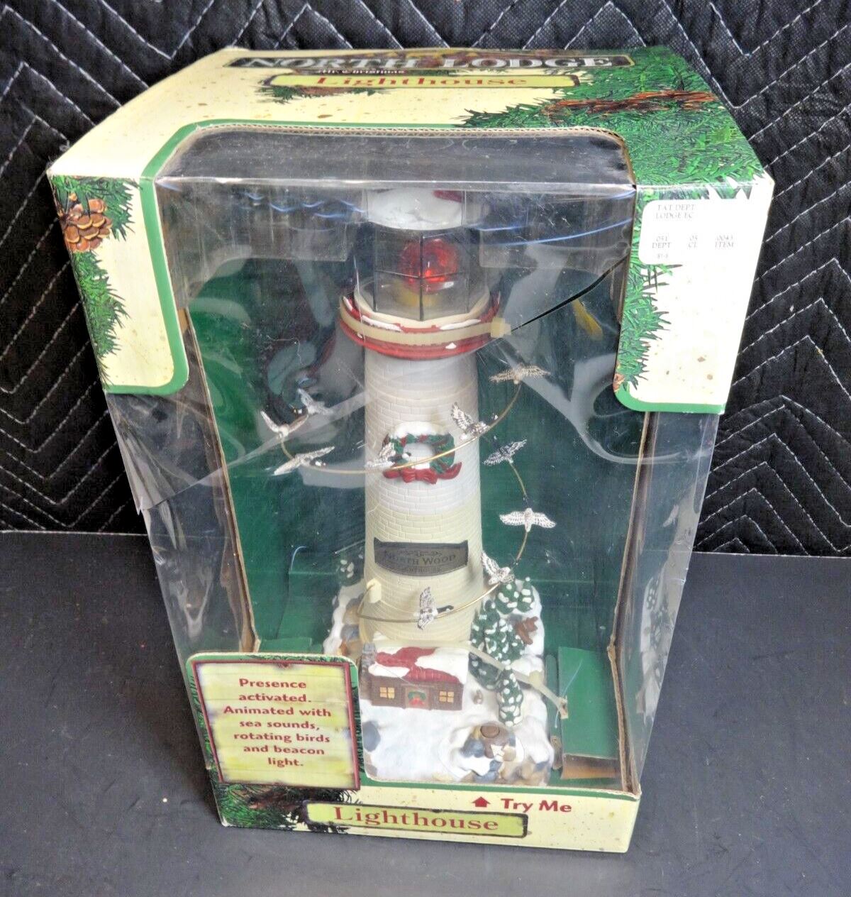 Vintage Mr Christmas Lighthouse North Wood Cabin Lodge Elk Lights Sound Motion