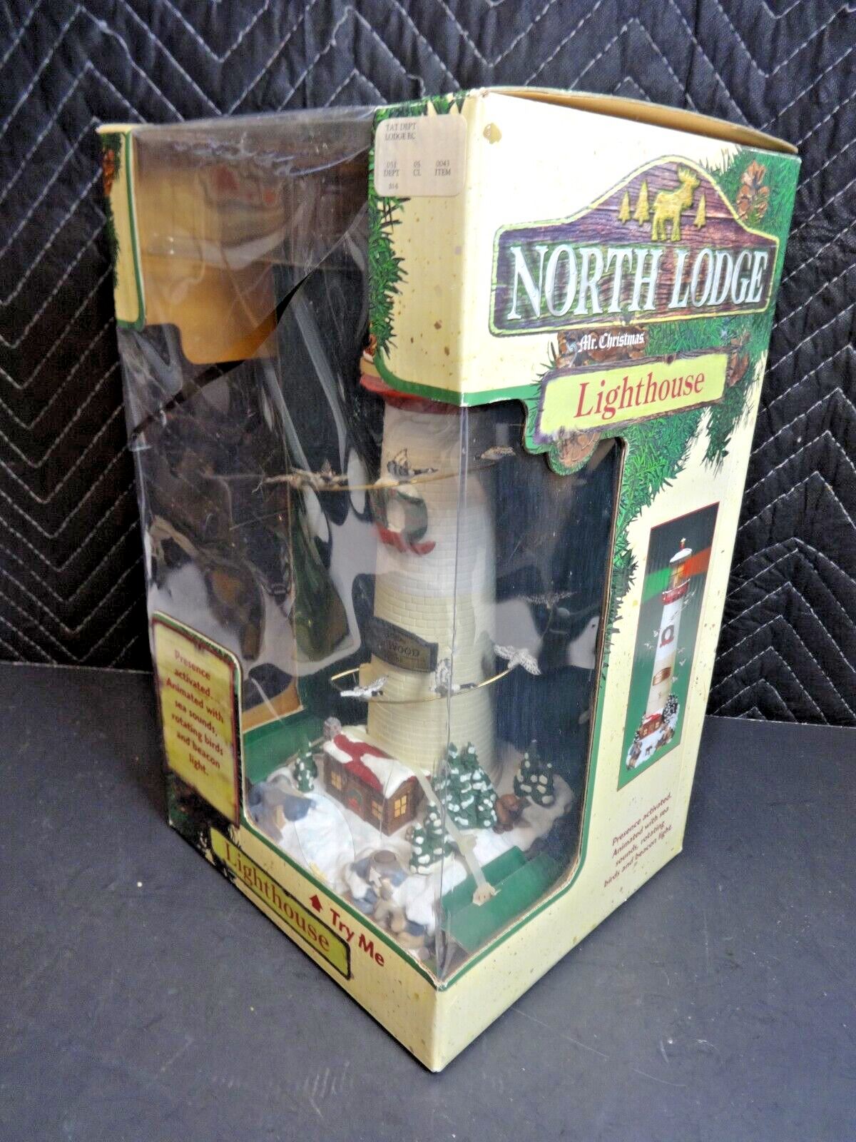 Vintage Mr Christmas Lighthouse North Wood Cabin Lodge Elk Lights Sound Motion