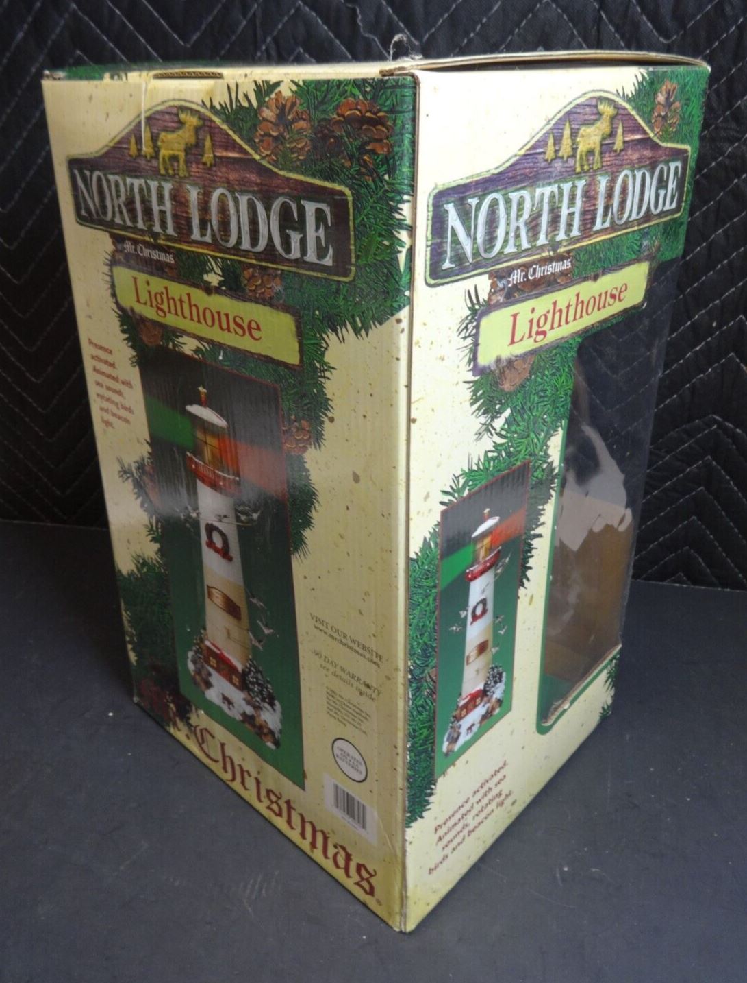 Vintage Mr Christmas Lighthouse North Wood Cabin Lodge Elk Lights Sound Motion