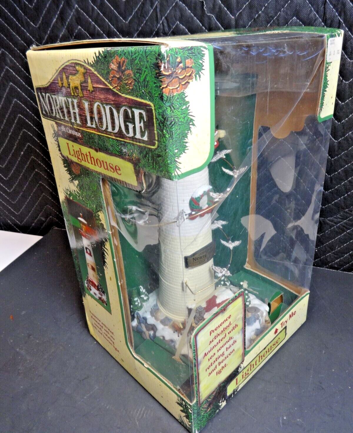 Vintage Mr Christmas Lighthouse North Wood Cabin Lodge Elk Lights Sound Motion