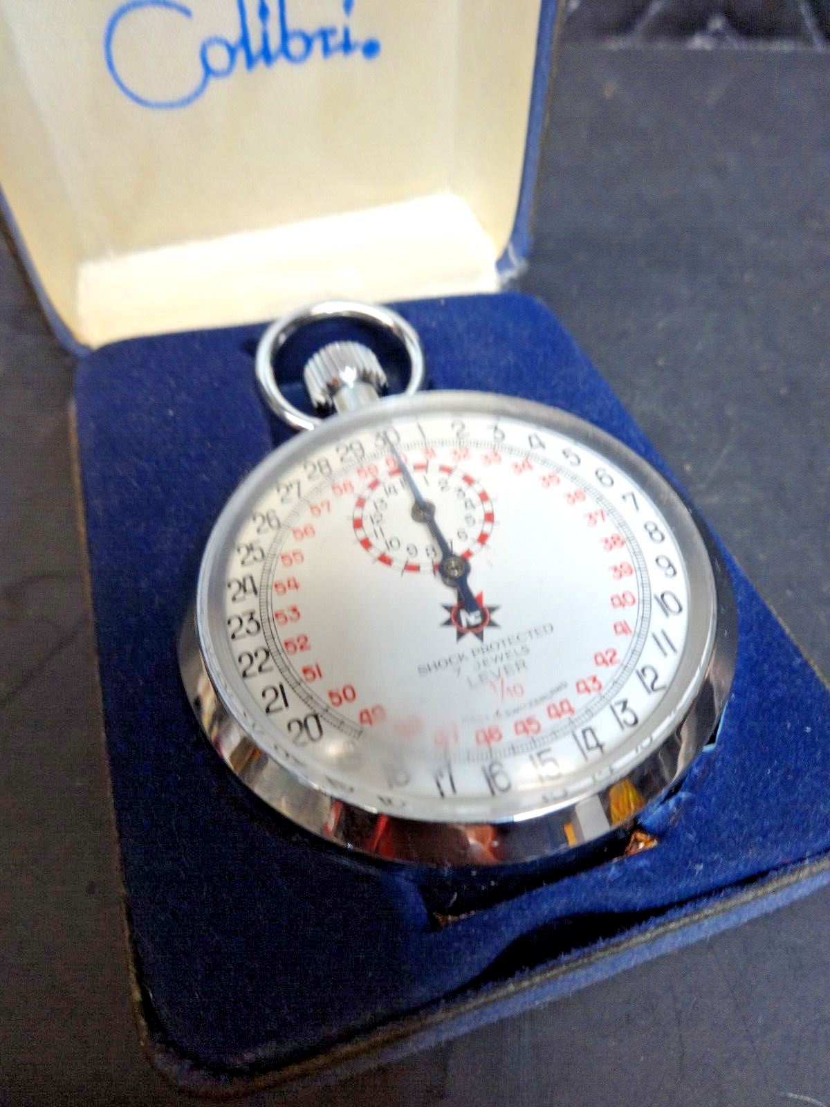 Swiss Made Colibri 7 Jewels 1/10 Mechanical Wind Up Vintage STOPWATCH