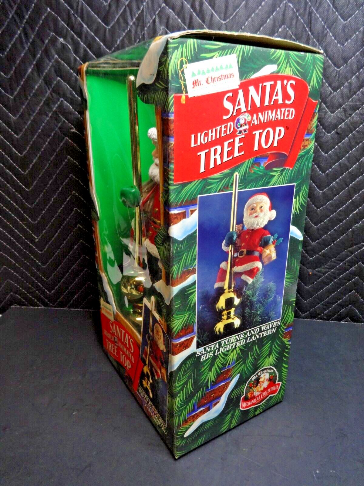 Vintage Mr. Christmas SANTA LIGHTED ANIMATED TREE TOPPER on Gold Pole w/ Lantern