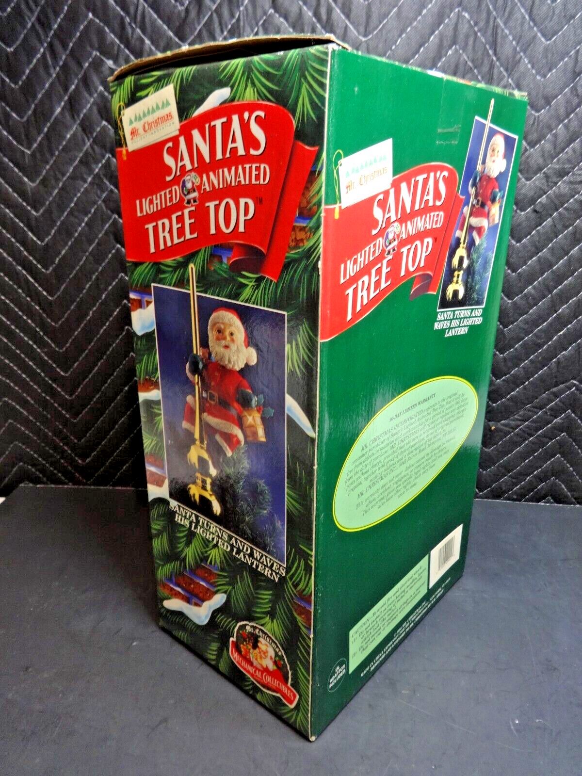 Vintage Mr. Christmas SANTA LIGHTED ANIMATED TREE TOPPER on Gold Pole w/ Lantern