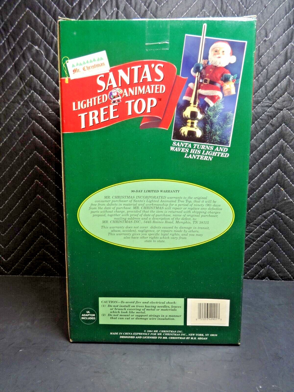 Vintage Mr. Christmas SANTA LIGHTED ANIMATED TREE TOPPER on Gold Pole w/ Lantern