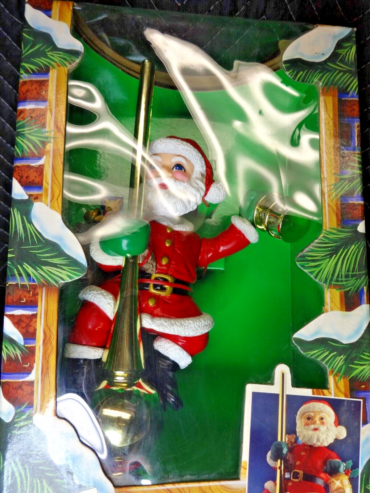 Vintage Mr. Christmas SANTA LIGHTED ANIMATED TREE TOPPER on Gold Pole w/ Lantern