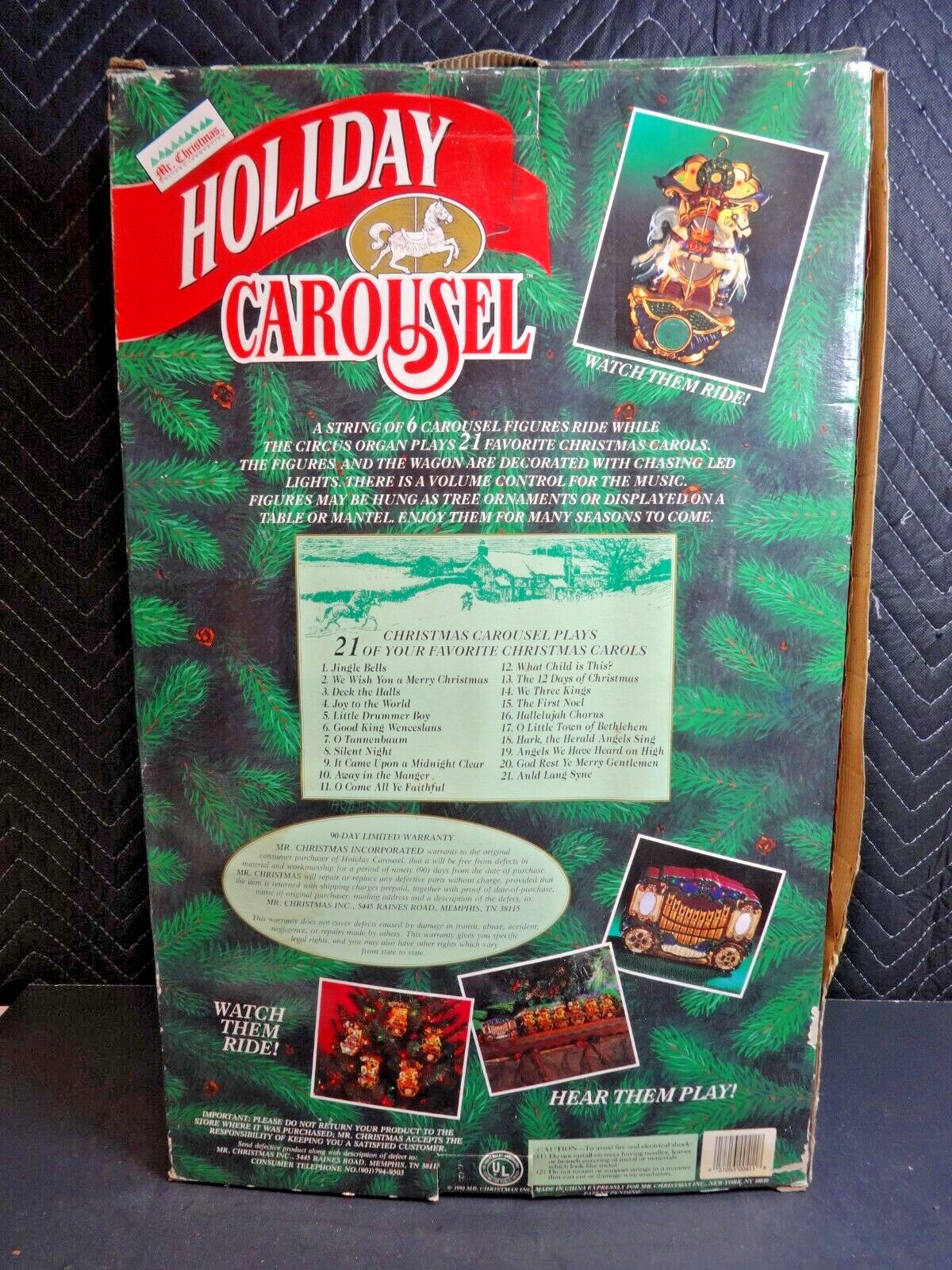 Vtg Mr Christmas Holiday Carousel Calliope 6 Horse 21 Carols Musical Lights 1992