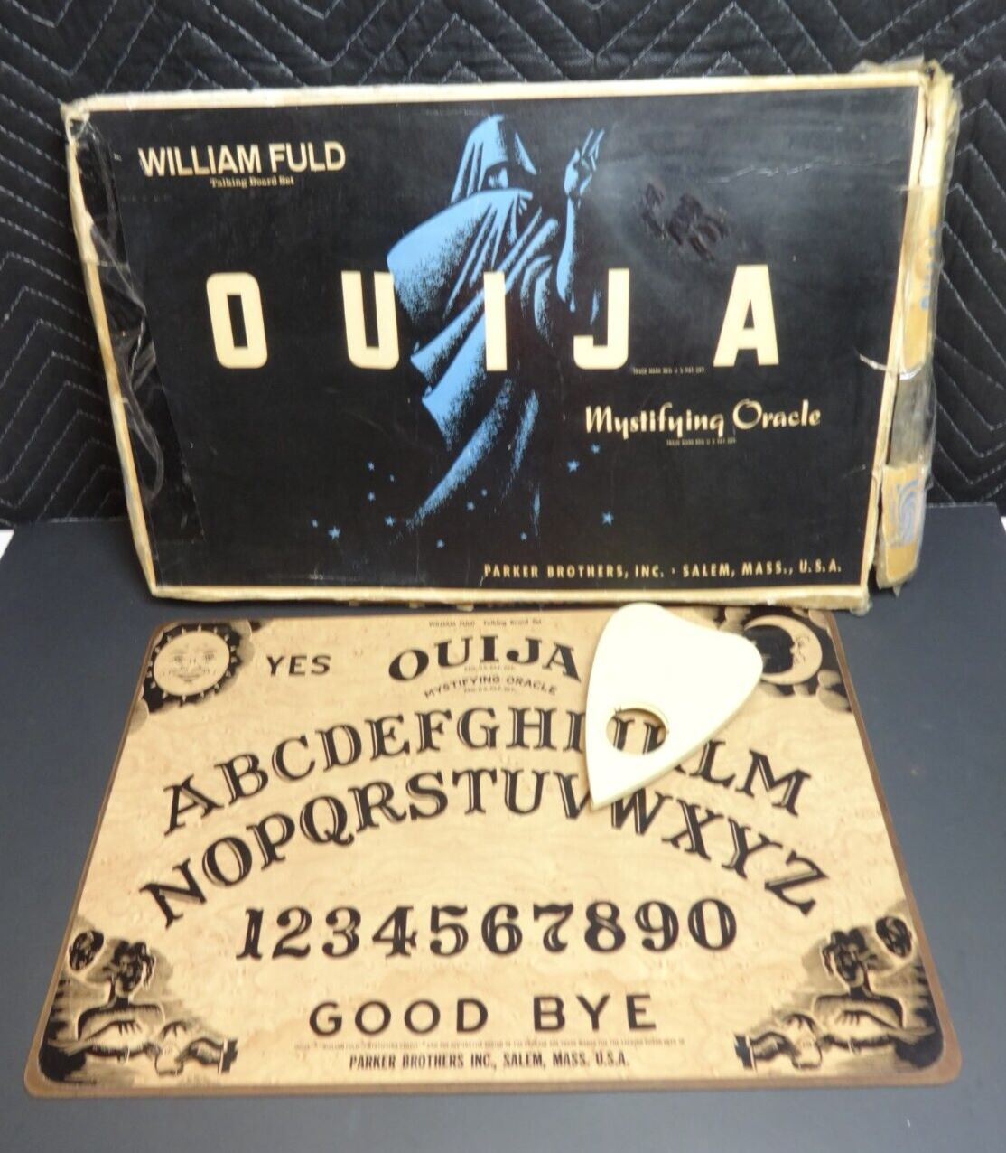 Vintage Ouija William Fuld Wood Board Game w/Planchette and Box