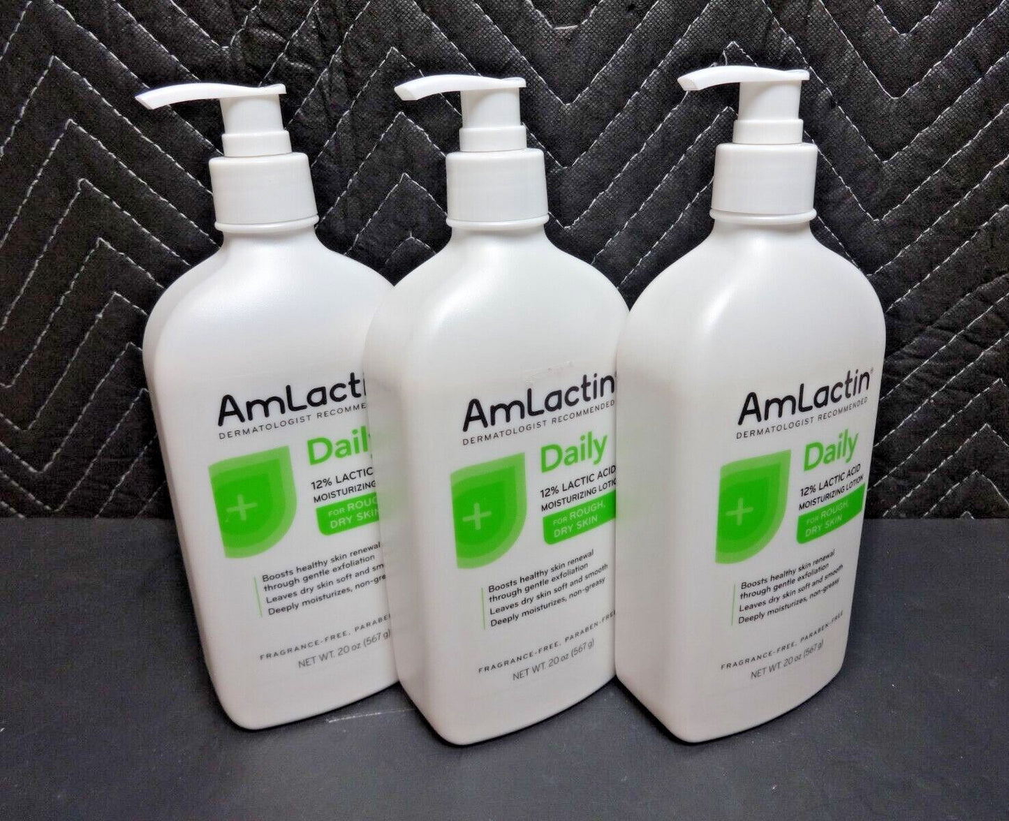 3 pack of AmLactin Moisturizing Body Lotion 12% Lactic Acid, 20 Oz Pump Bottle