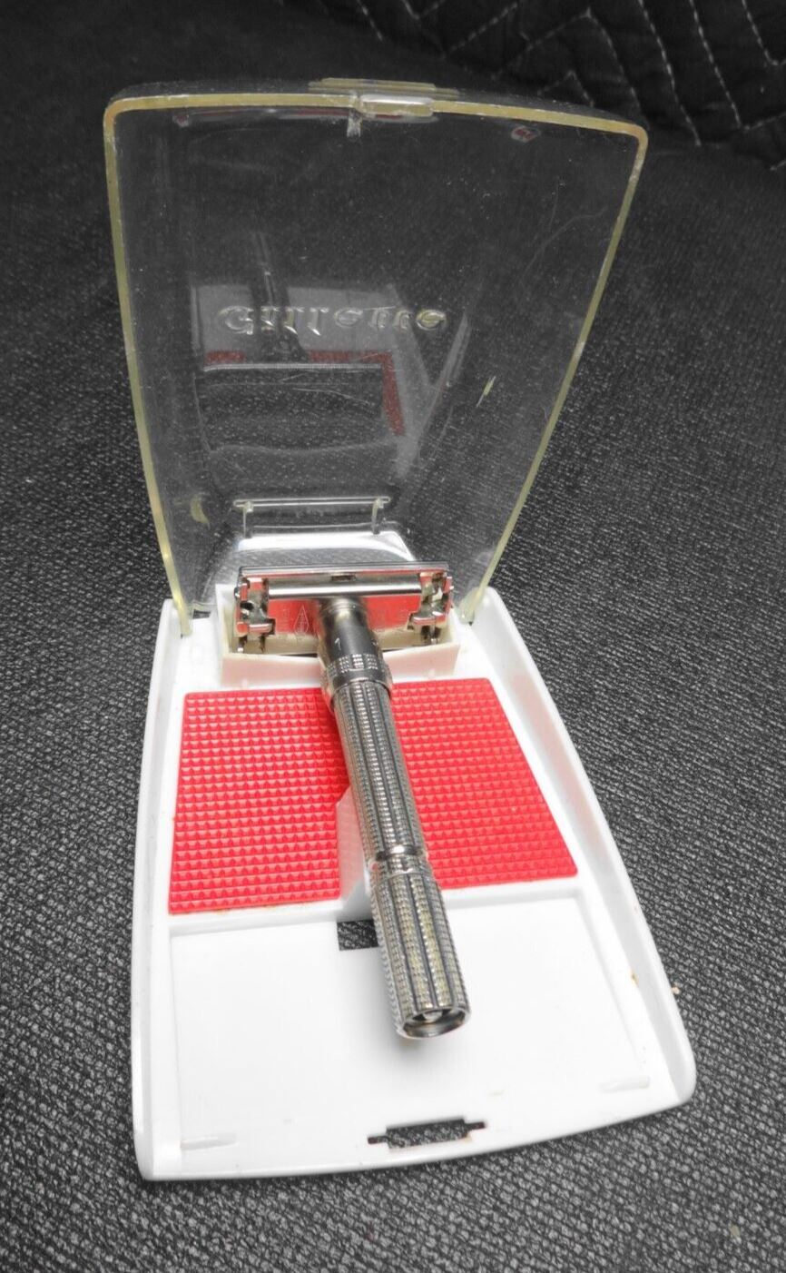 Vintage Gillette Slim Adjustable J4. 1964 Safety Razor with Original Case