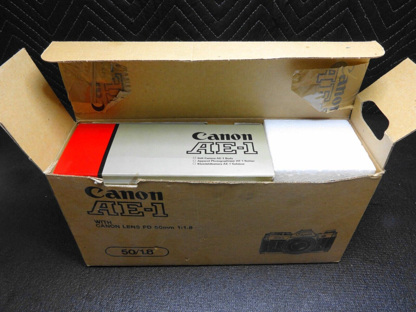 Canon AE1 Film Camera, FD 50mm 1.8 Lens w/cap Plus Original Boxes & Manuals