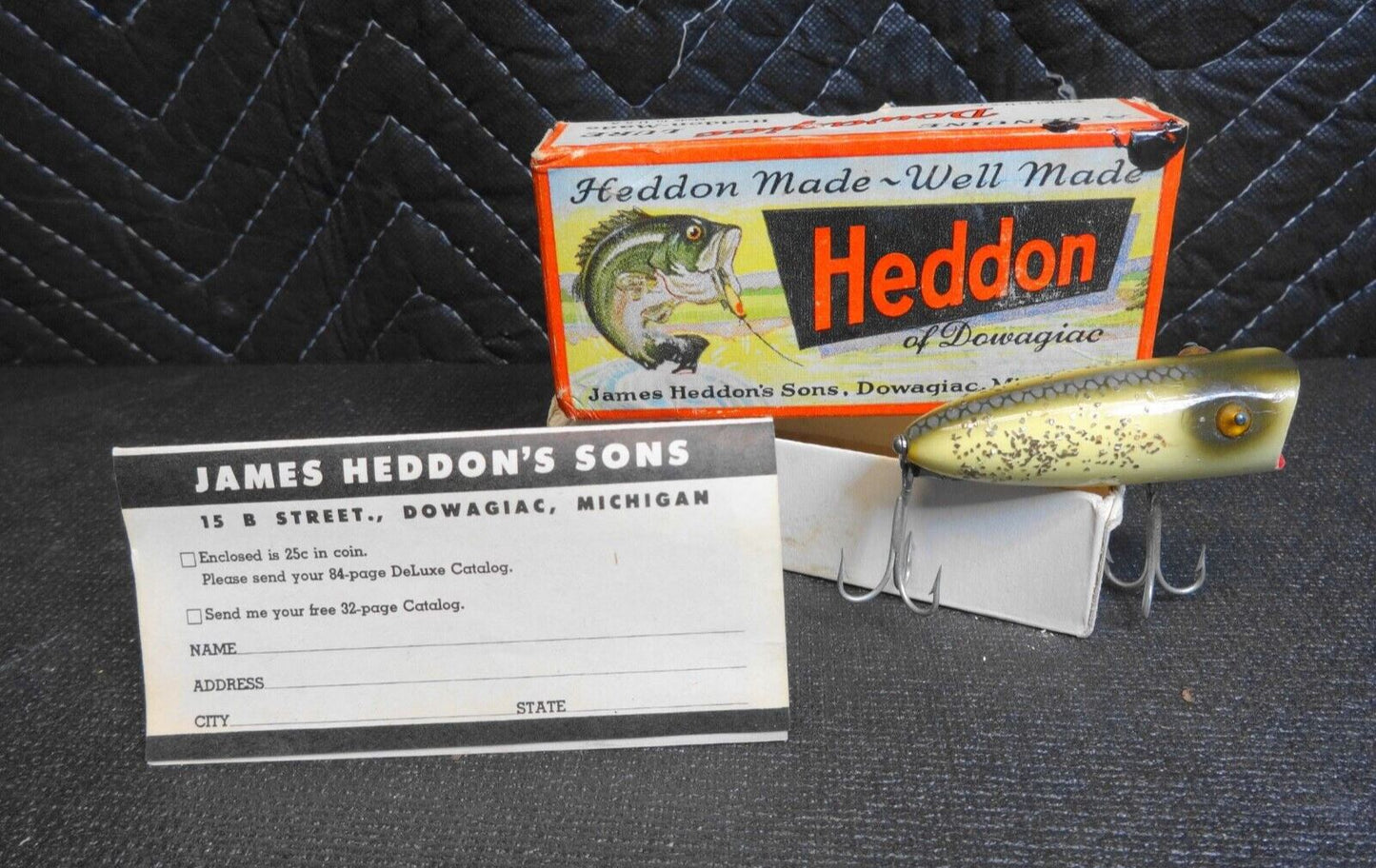 VINTAGE HEDDON BABY LUCKY 13 FISHING LURE WOODEN TACK EYES GLITTER SCALE BACK
