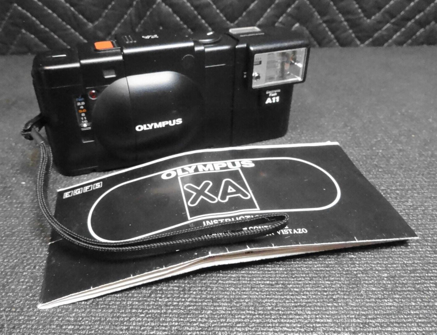 Olympus XA 35mm Rangefinder Film Camera w/ A11 Flash & Instructions