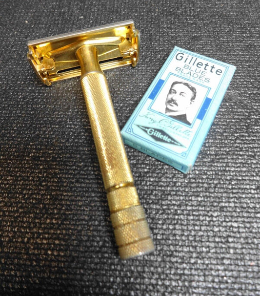 1947 Gillette Milord Gold TTO Double Edge Safety Razor w/ pack of Blades